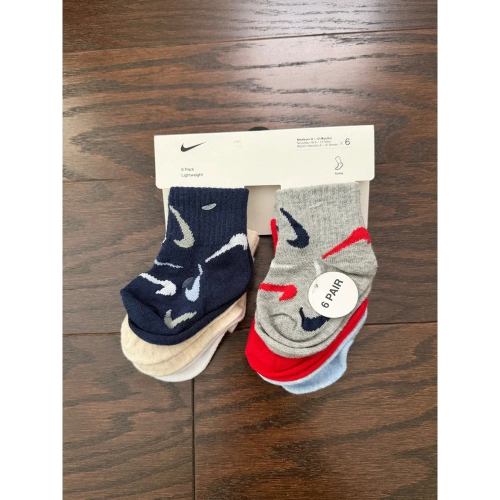 Nike 6 Pack Infant Ankle Socks 6-12 Months Navy Grey Red NN1057-042